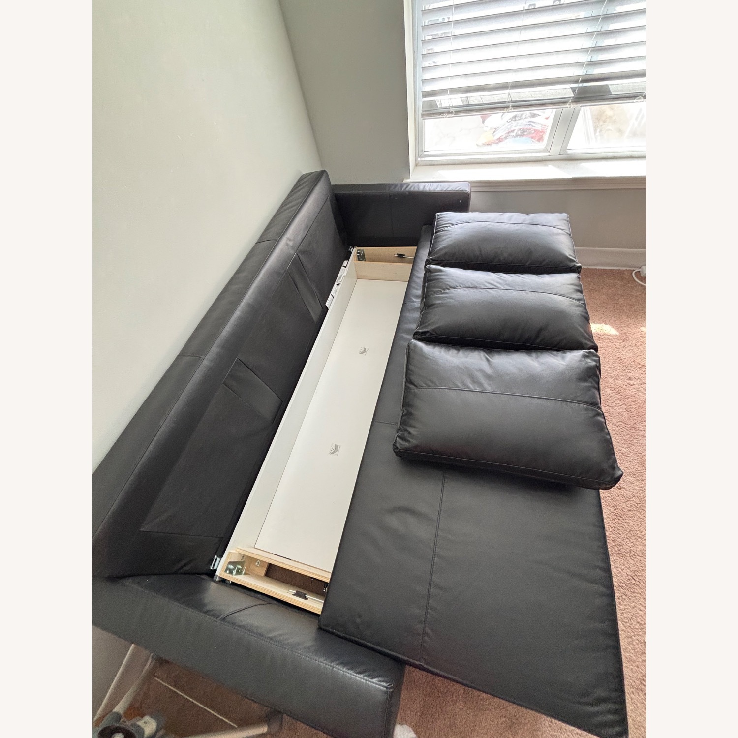IKEA FRIHETEN Black Leather Sleeper Sofa - image-5