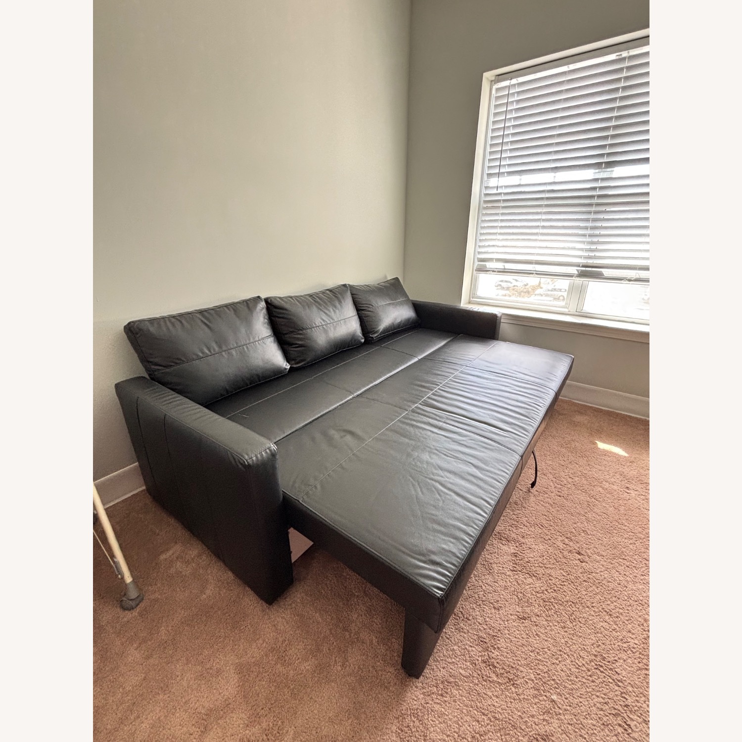 IKEA FRIHETEN Black Leather Sleeper Sofa - image-3