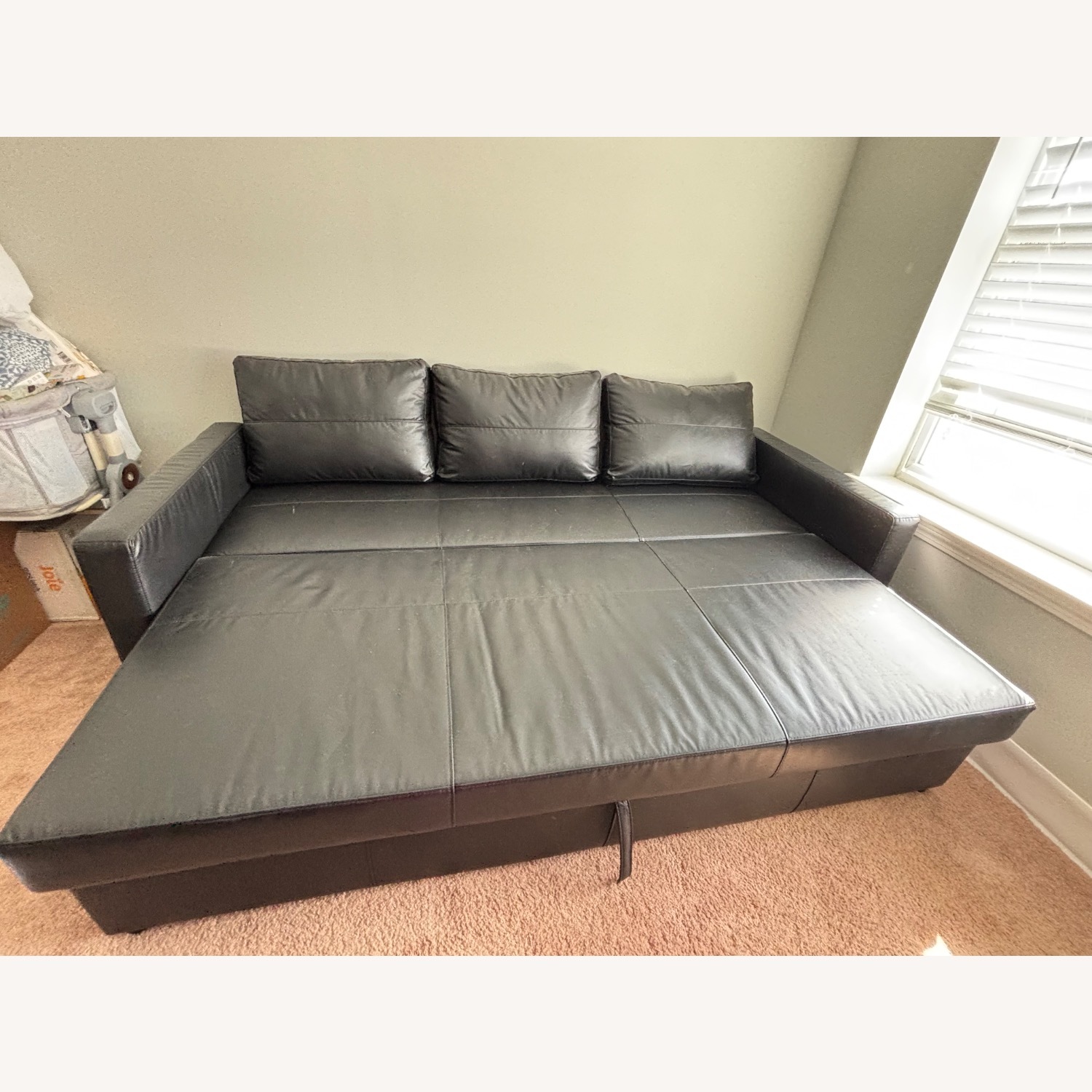 IKEA FRIHETEN Black Leather Sleeper Sofa - image-4