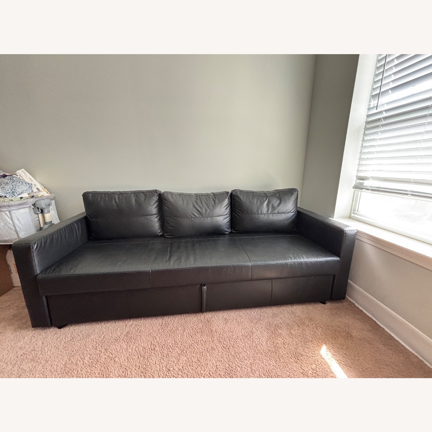 IKEA FRIHETEN Black Leather Sleeper Sofa - image-2