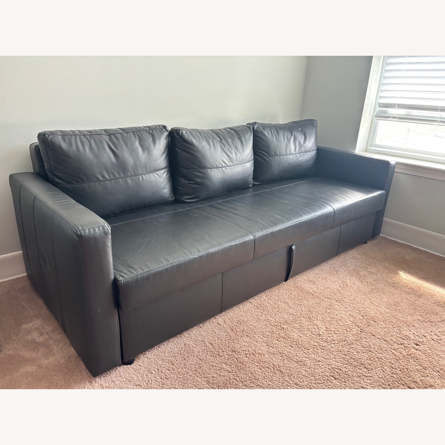 IKEA FRIHETEN Black Leather Sleeper Sofa - image-1
