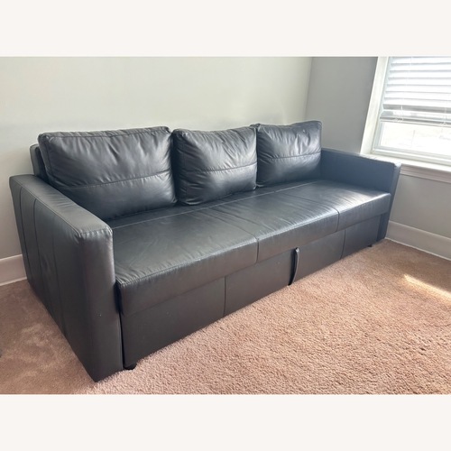 Used IKEA FRIHETEN Black Leather Sleeper Sofa for sale on AptDeco
