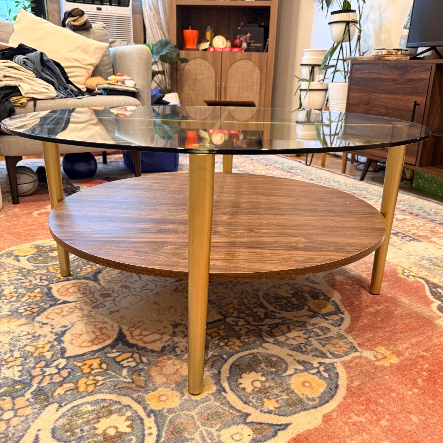 AllModern Dark Brown Glass Coffee Table - image-1