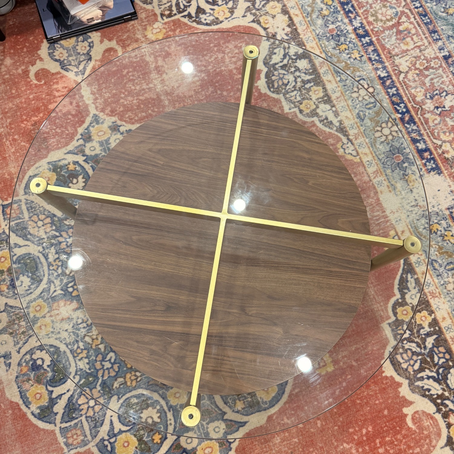 AllModern Dark Brown Glass Coffee Table - image-2