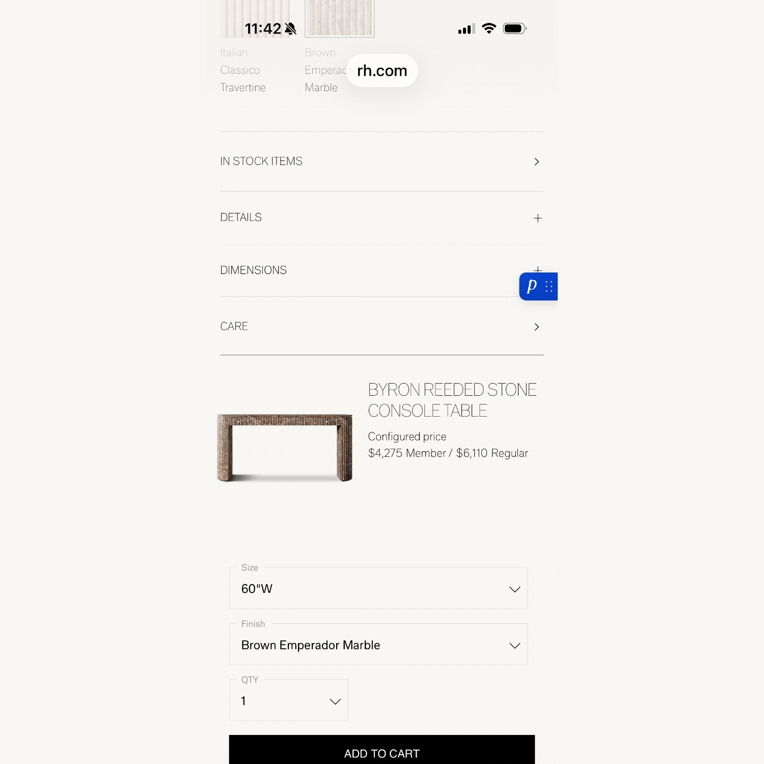 Restoration Hardware Byron Reeded Stone Console Table - image-4