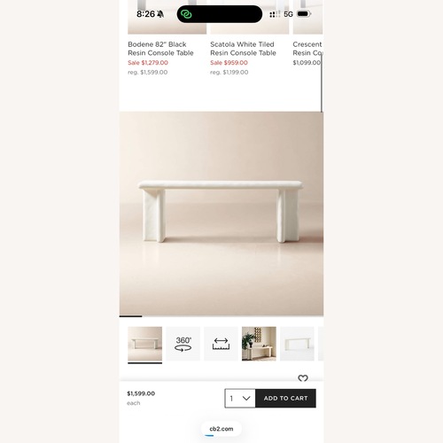 Used CB2 Bodene White Resin Side Table for sale on AptDeco