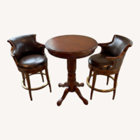  2 Swivel Leather Bar Stools and Table