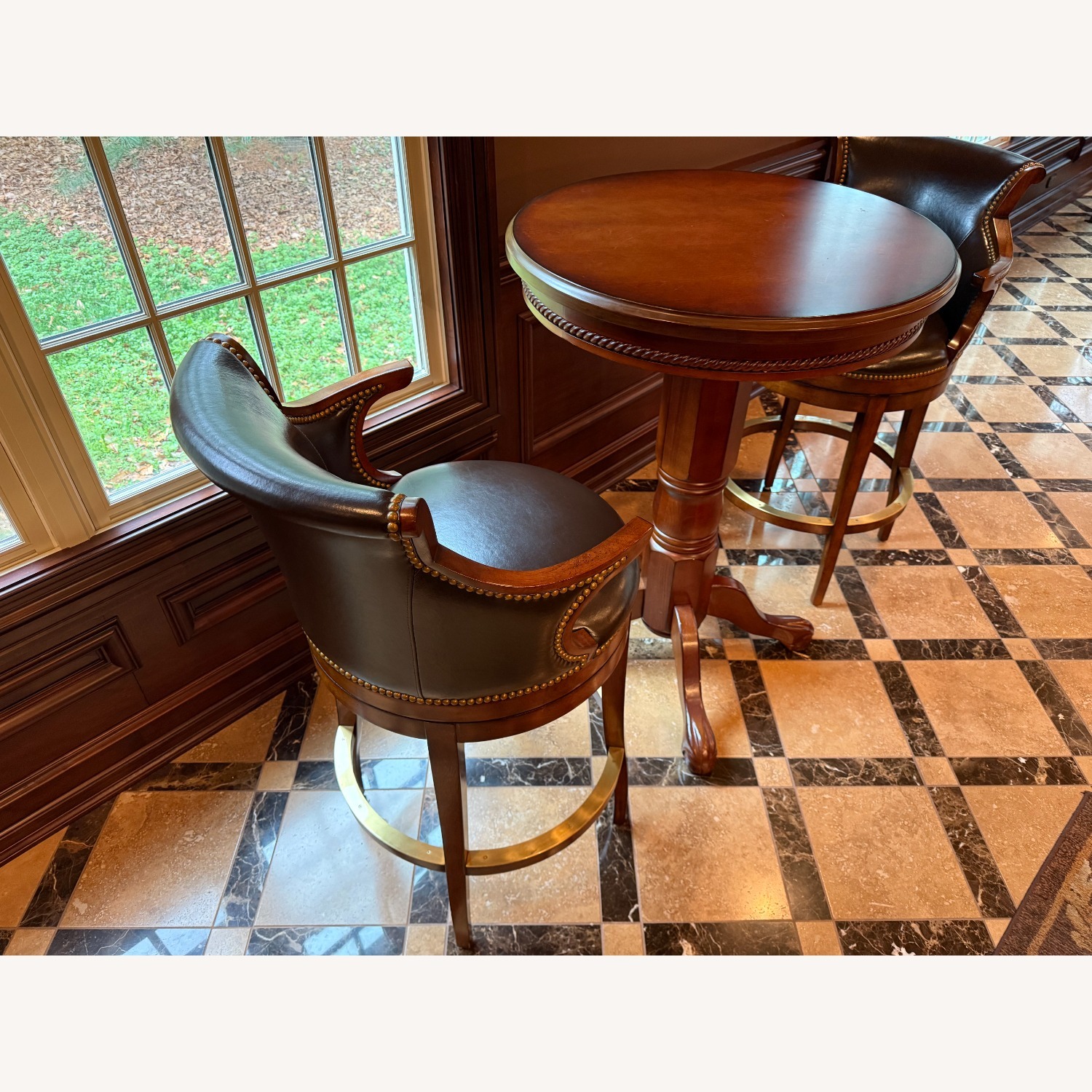  2 Swivel Leather Bar Stools and Table - image-3
