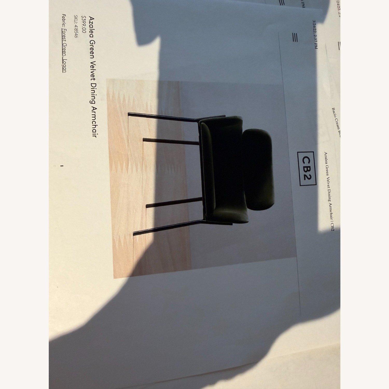 CB2 Azalea Green Velvet Dining Armchairs - image-4