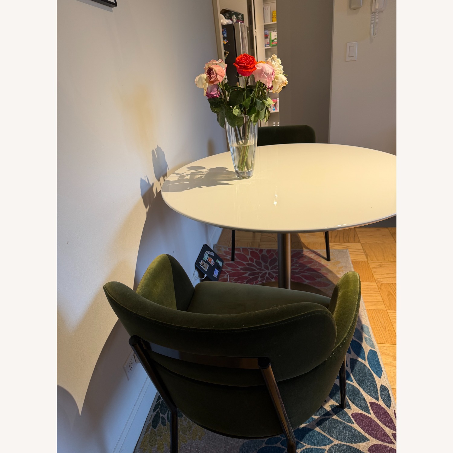 CB2 Azalea Green Velvet Dining Armchairs - image-3