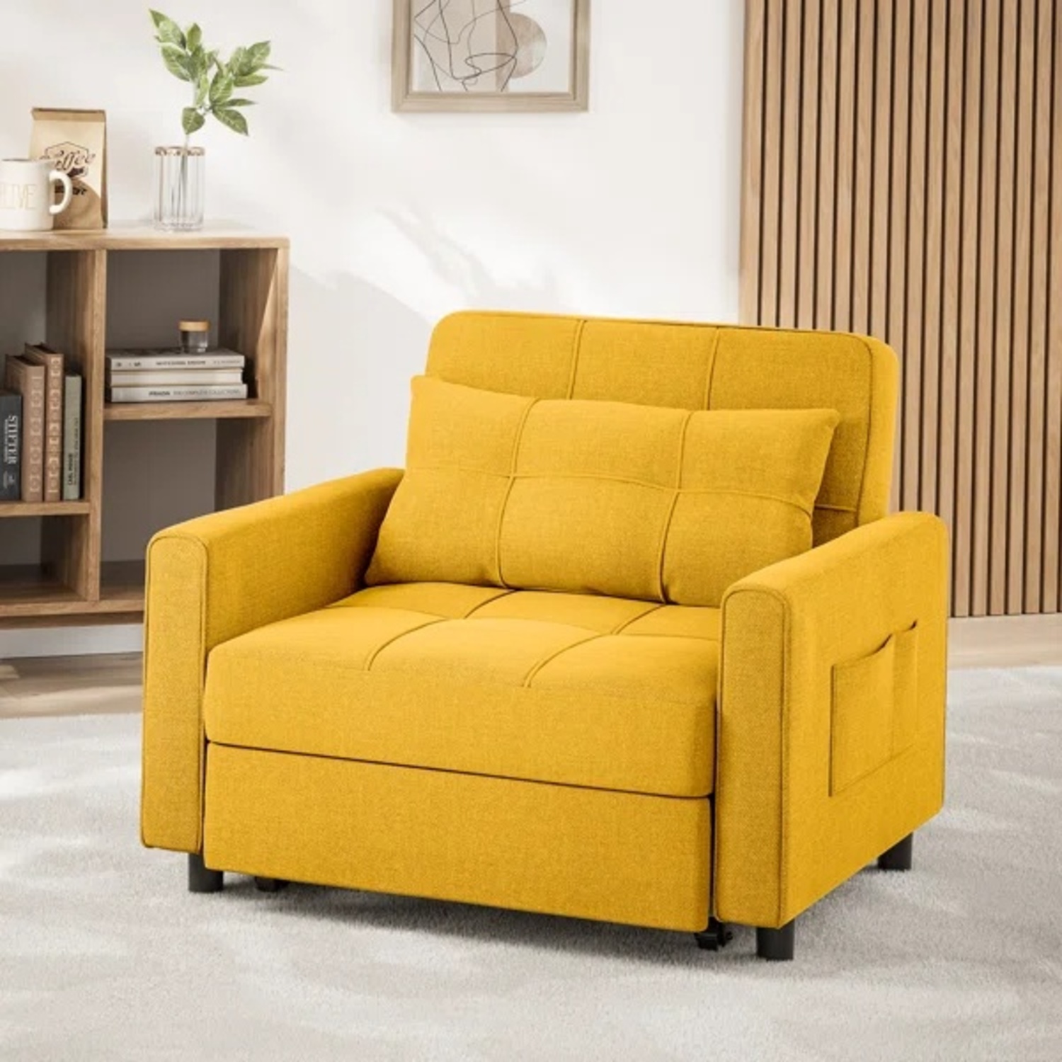 Wayfair 3-in-1 Convertible Yellow Linen Sofa - image-5