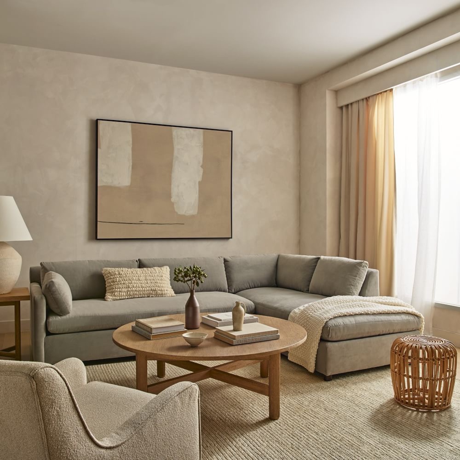 West Elm Light Gray Velvet 2 Piece Sectional - image-5