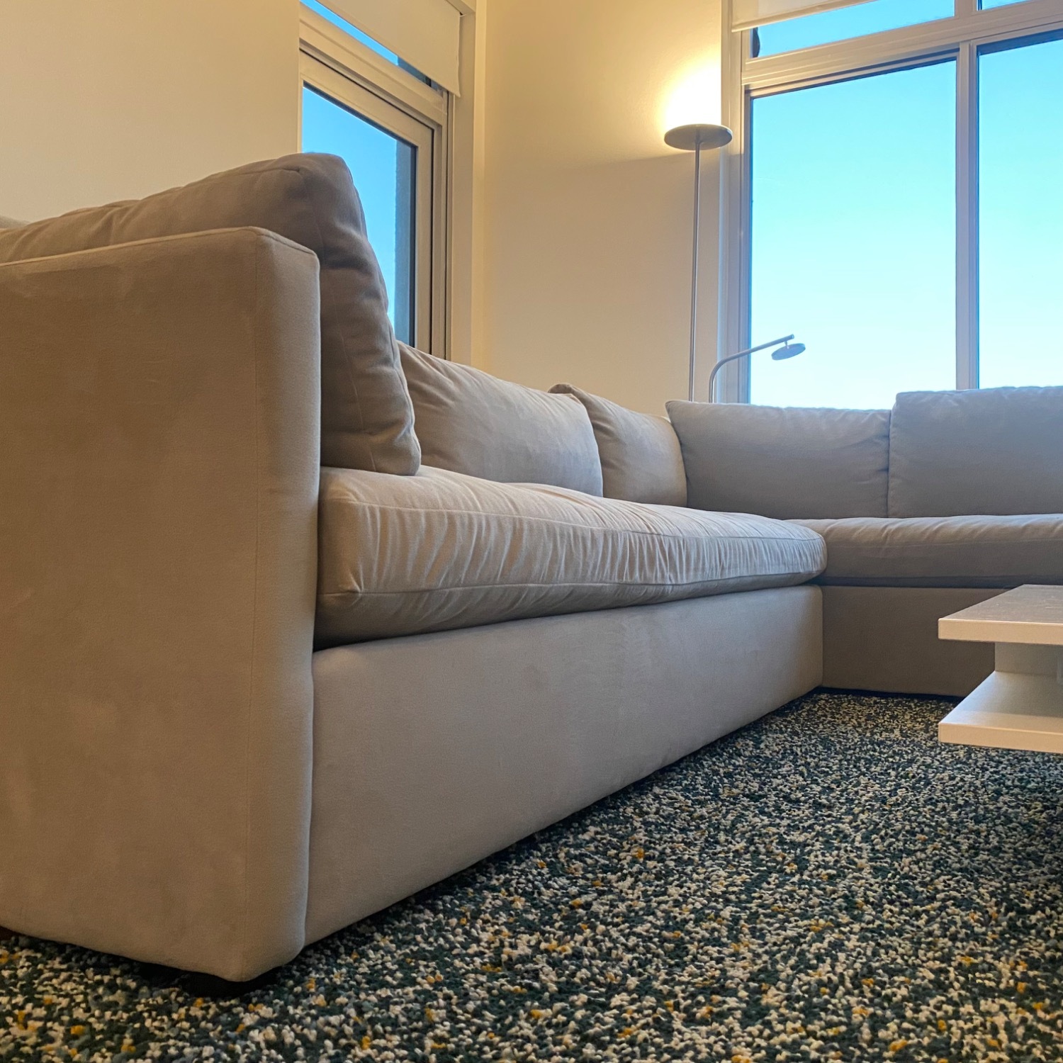 West Elm Light Gray Velvet 2 Piece Sectional - image-3