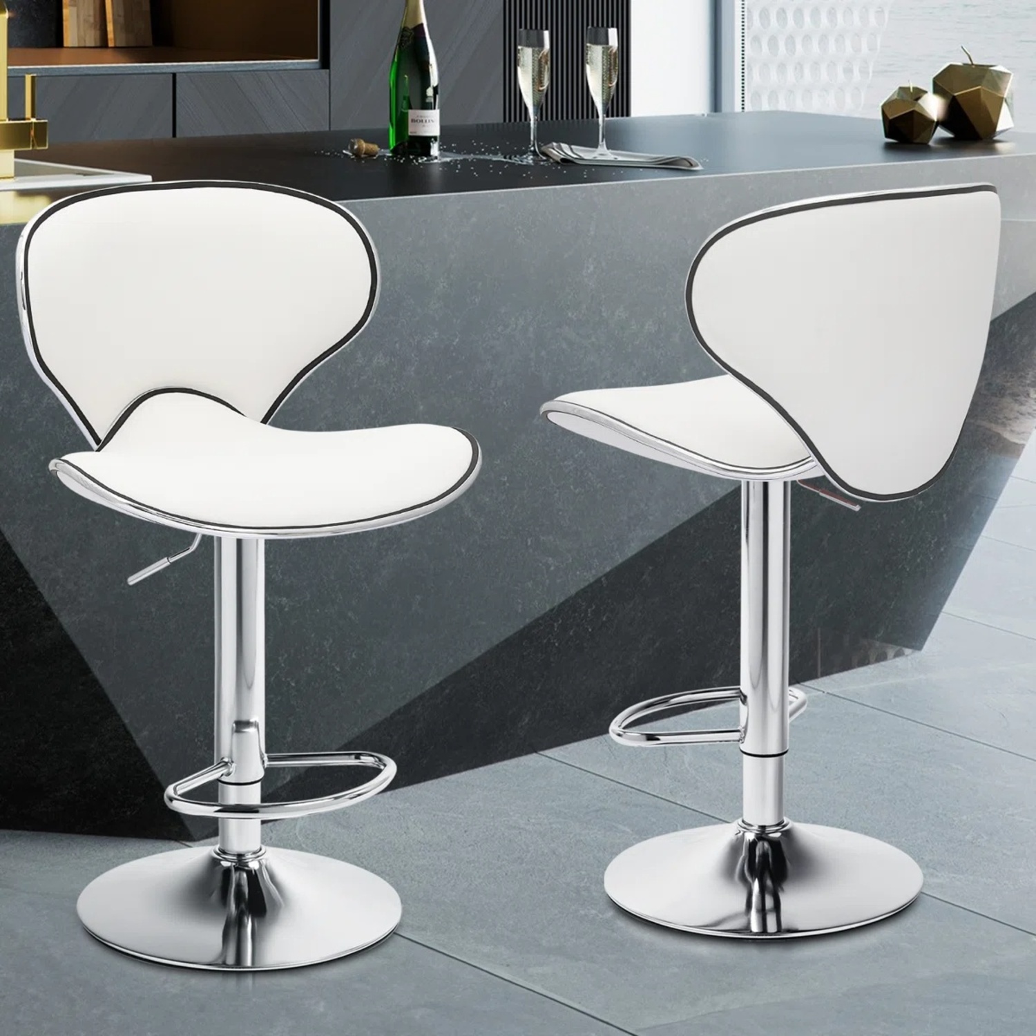Wayfair Wade Logan White Faux Leather Stools - image-4