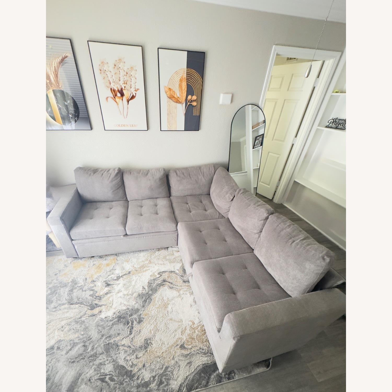 Warm Grey 3 Seat Sectional Sofa - image-1