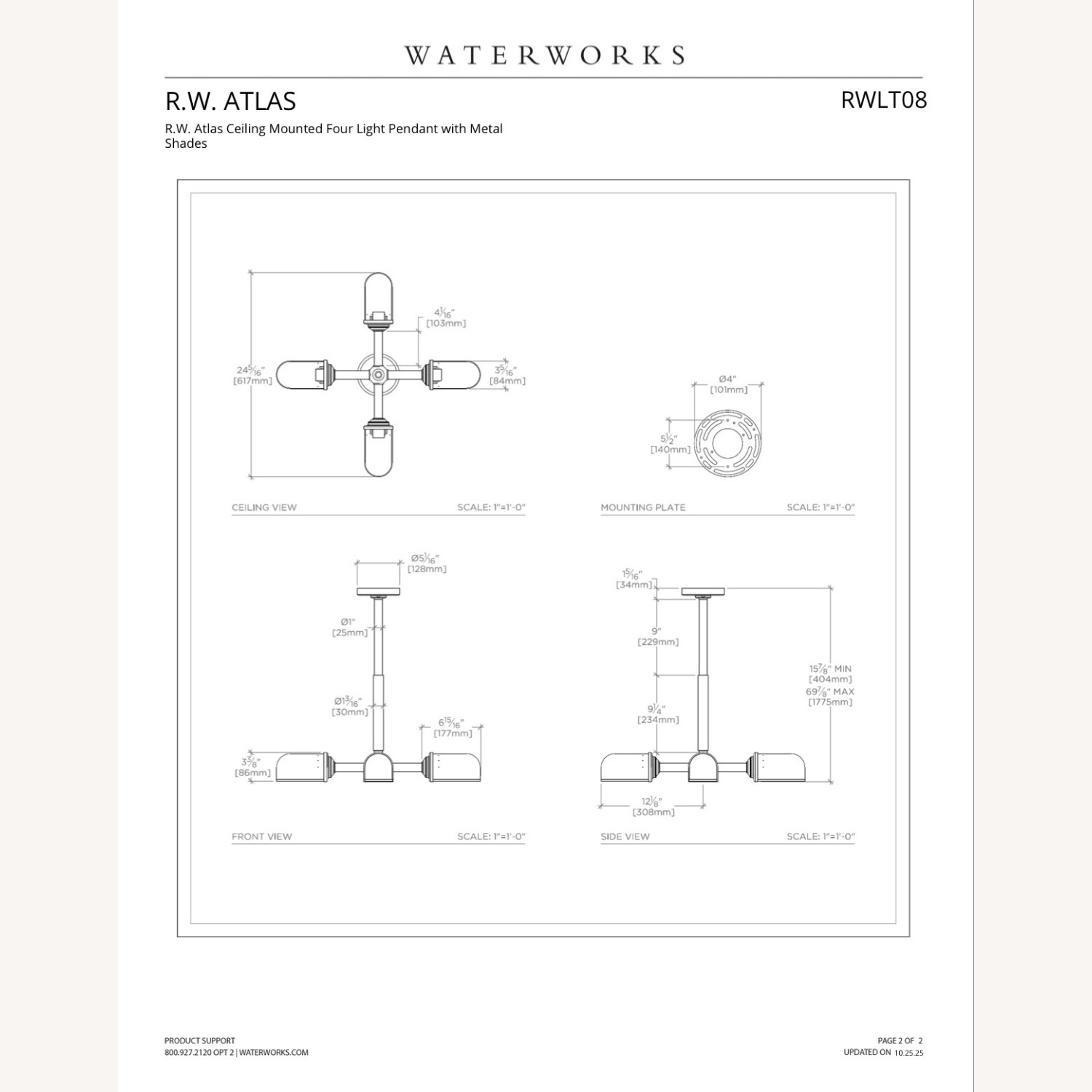 Waterworks RW Atlas Pendant in Unlacquered Brass - image-8