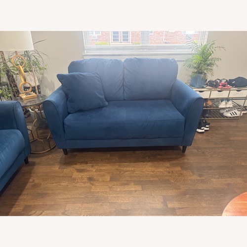 Used Ashley Furniture Blue Velvet Loveseat for sale on AptDeco