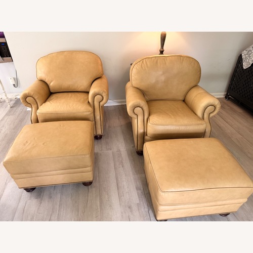 Used Hancock & Moore Leather Club Chairs & Ottomans Set for sale on AptDeco
