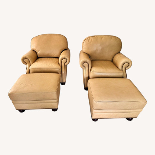 Used Hancock & Moore Leather Club Chairs & Ottomans Set for sale on AptDeco