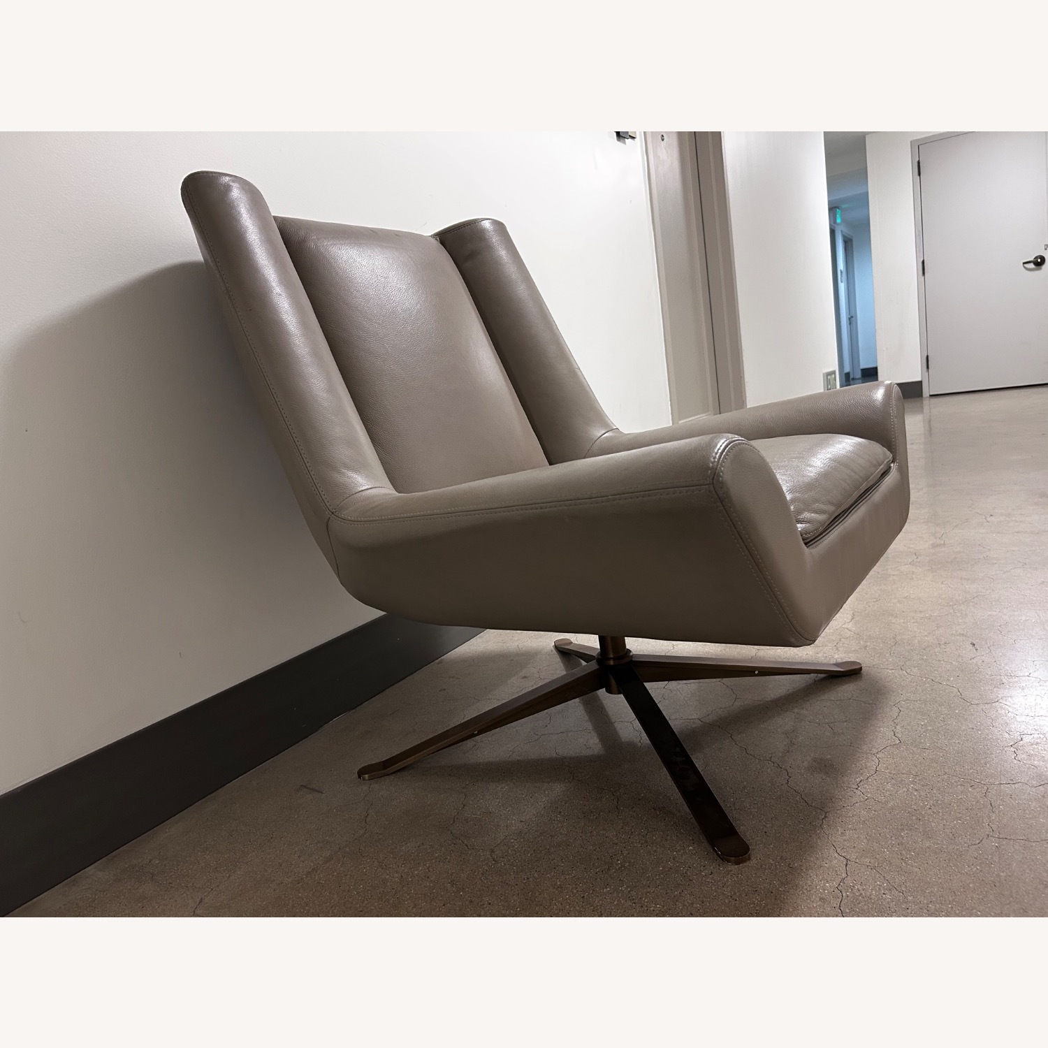 Luke Leather Light Gray Leather Armchair - image-23