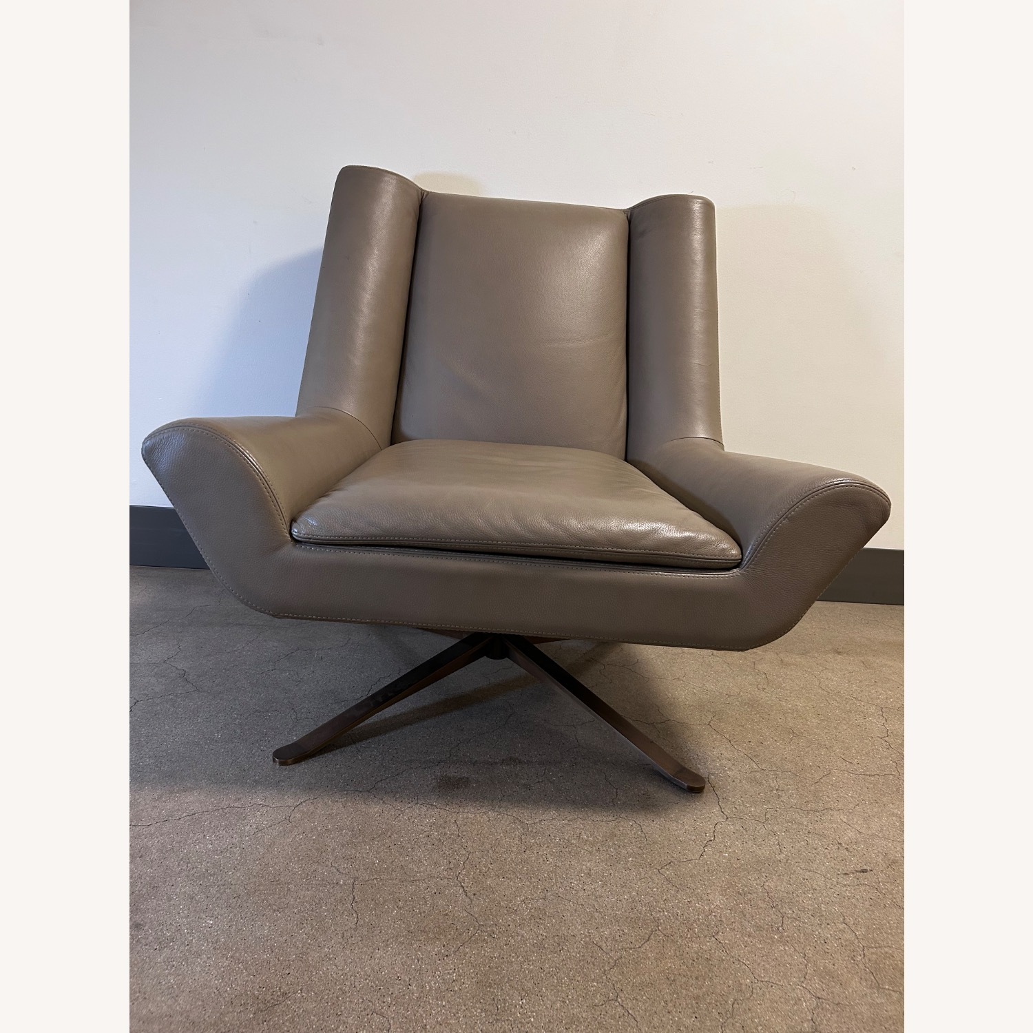 Luke Leather Light Gray Leather Armchair - image-1