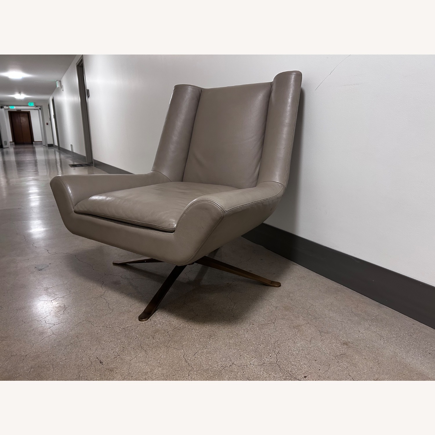 Luke Leather Light Gray Leather Armchair - image-15