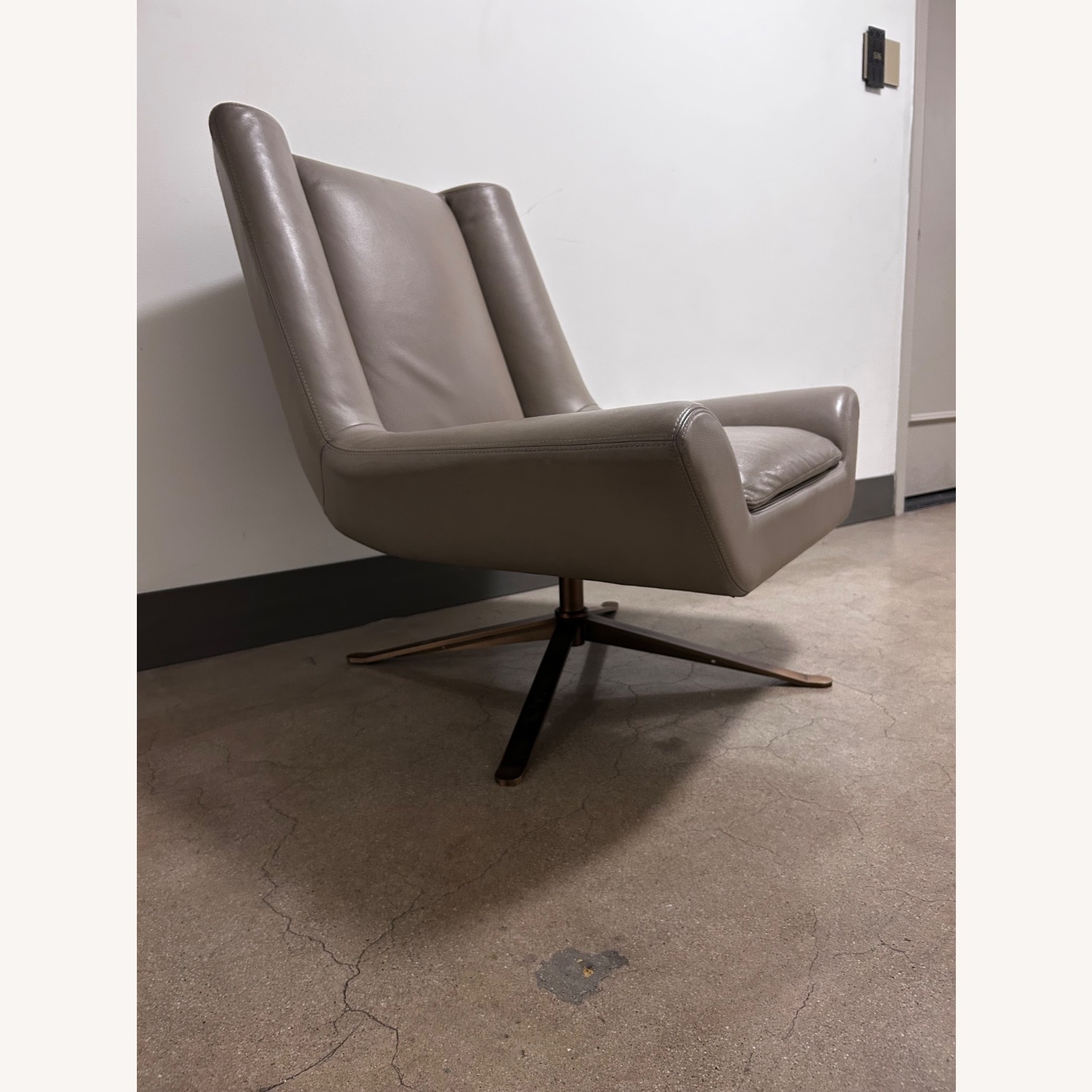 Luke Leather Light Gray Leather Armchair - image-2