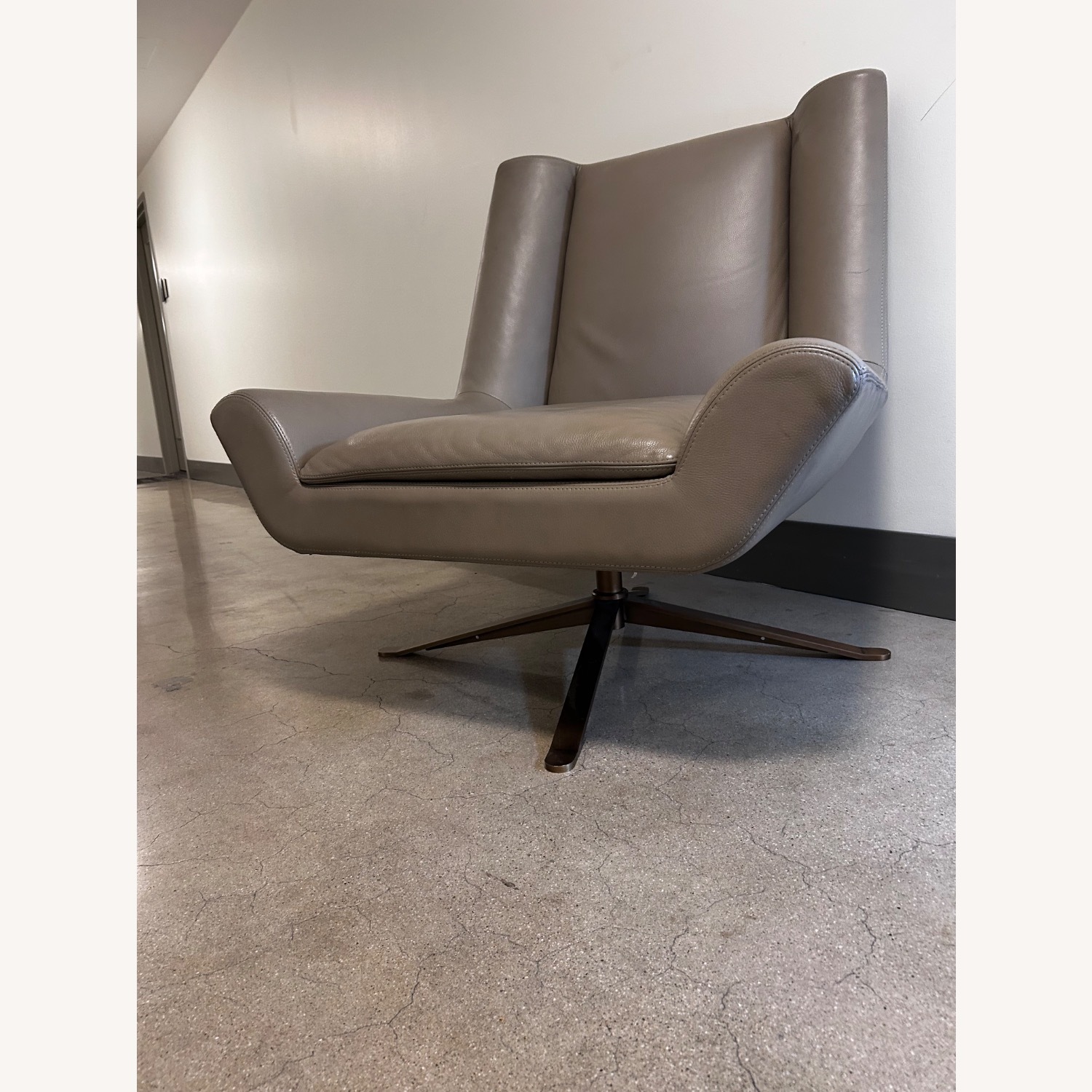 Luke Leather Light Gray Leather Armchair - image-13