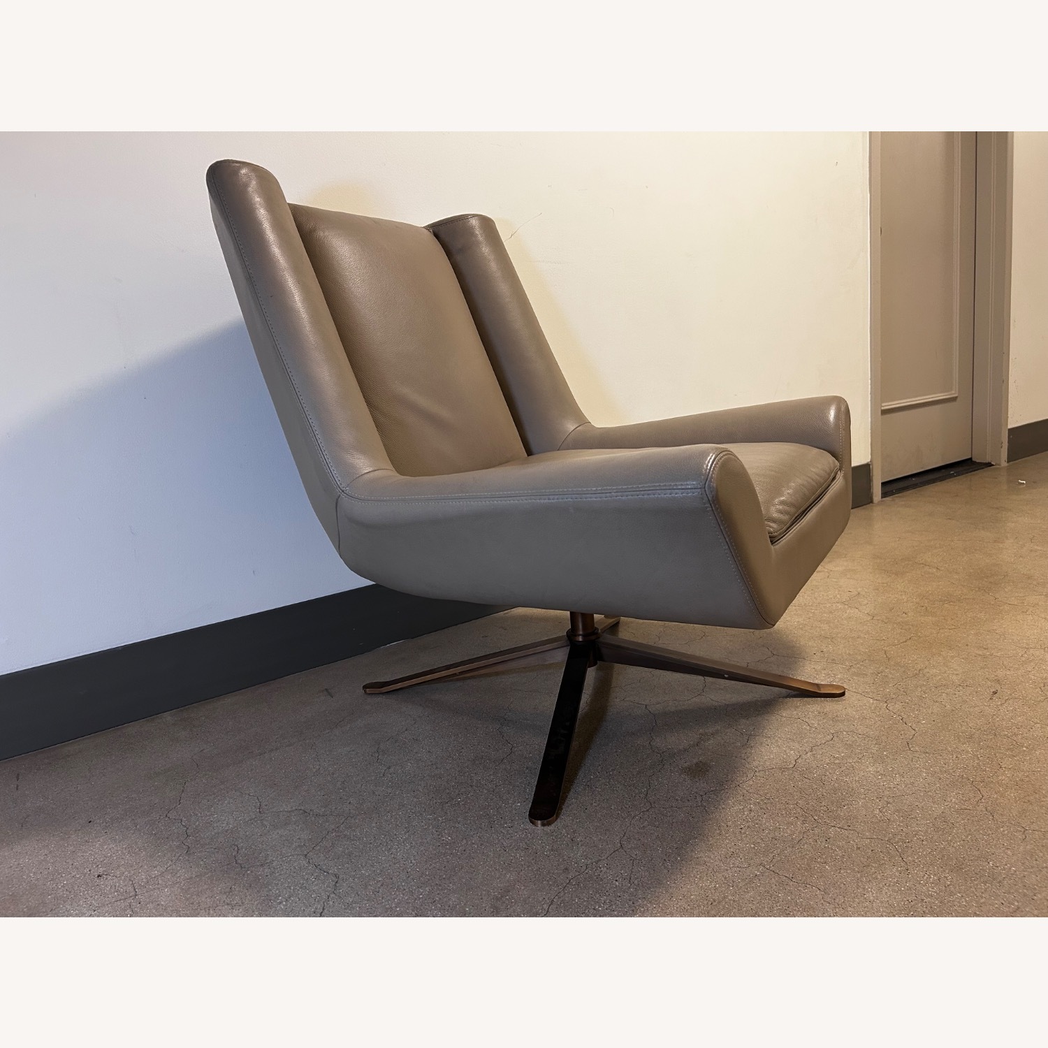 Luke Leather Light Gray Leather Armchair - image-12