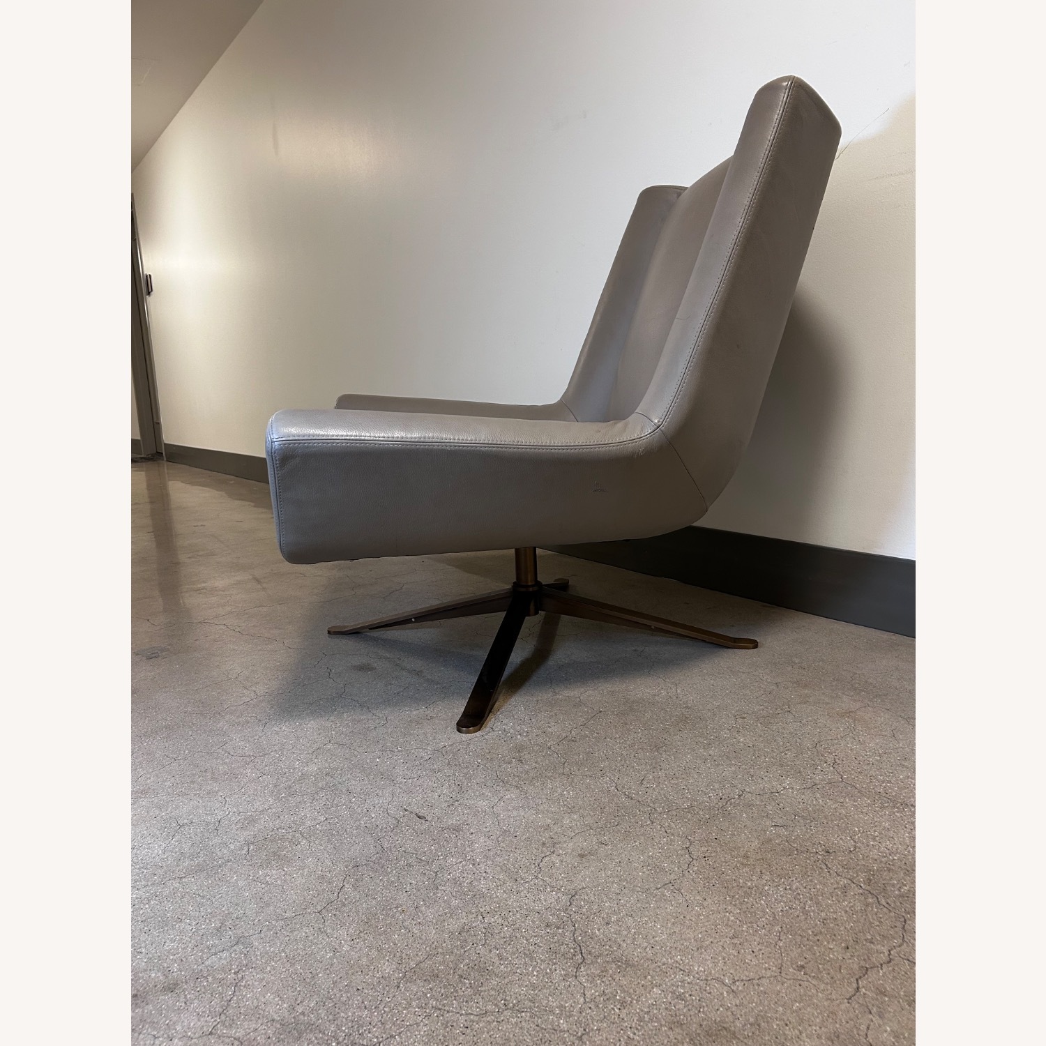 Luke Leather Light Gray Leather Armchair - image-8