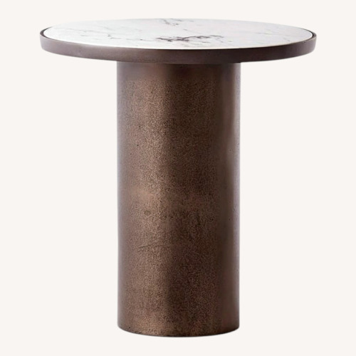 Used CB2 Discuss Natural Round Marble Side Table for sale on AptDeco