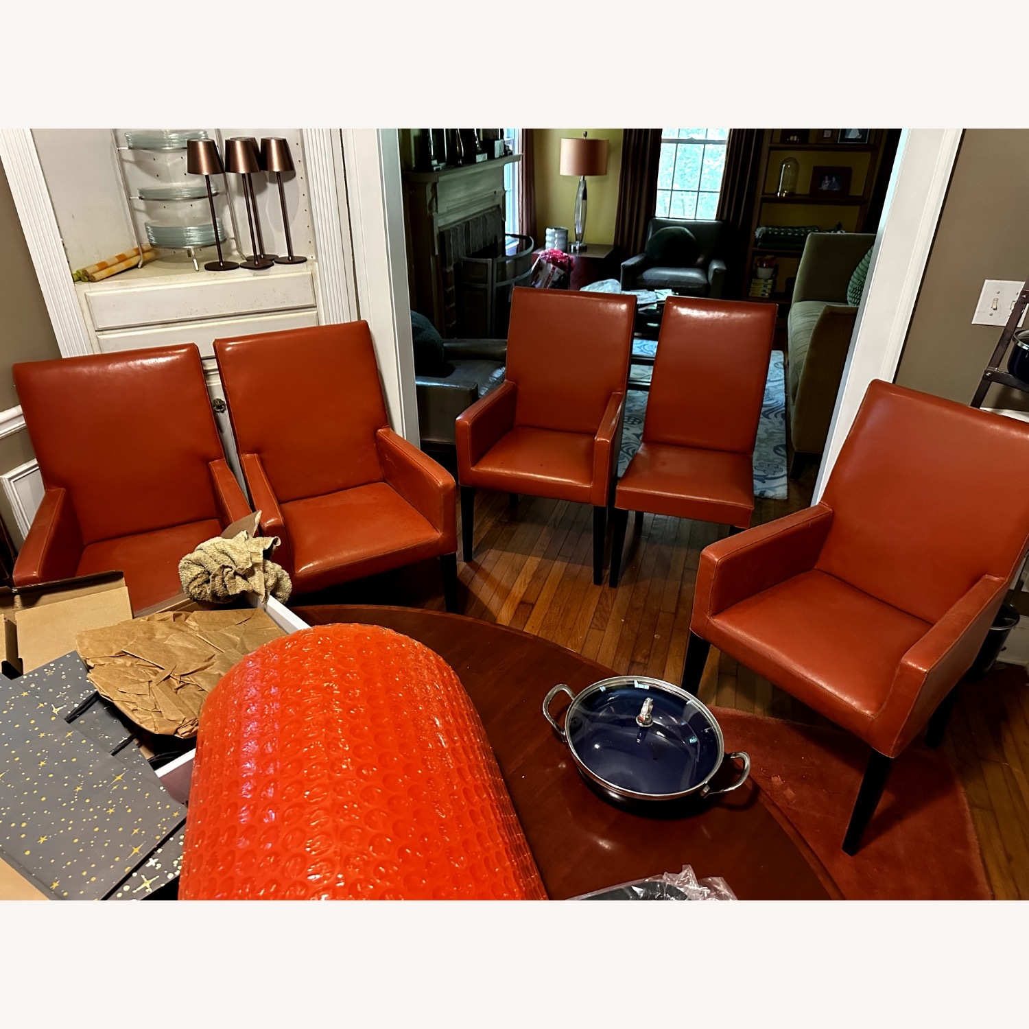 Pottery Barn Orange Leather Dining Chairs - image-2