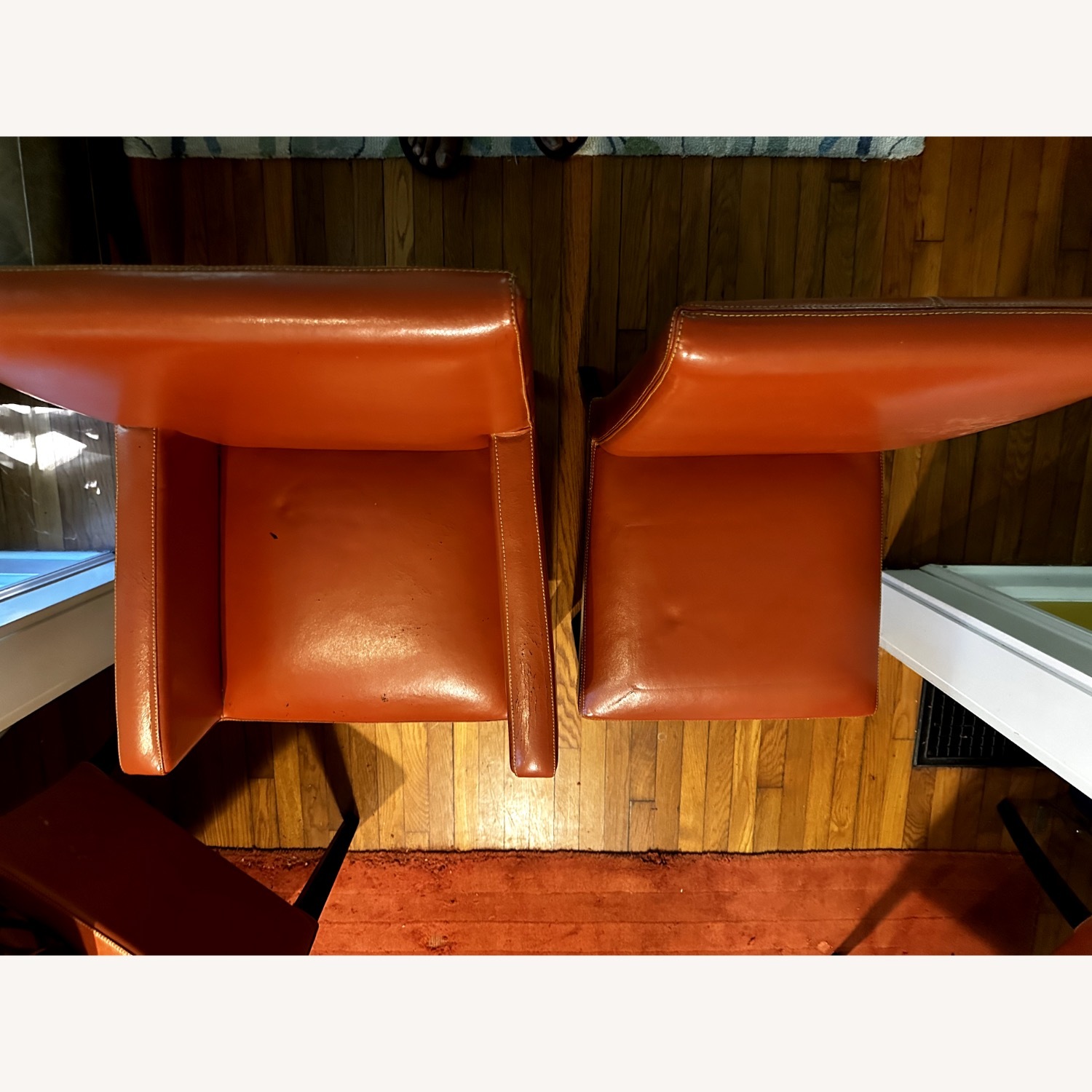 Pottery Barn Orange Leather Dining Chairs - image-3