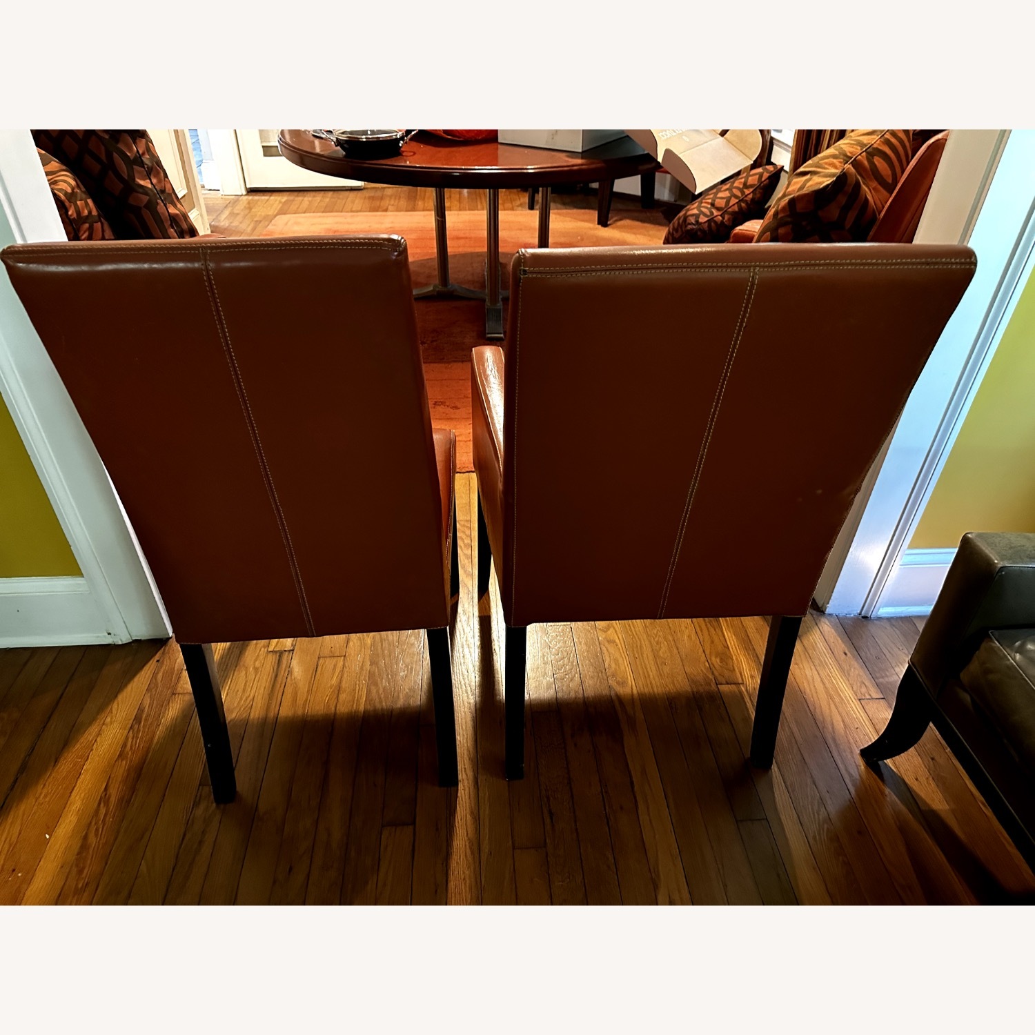 Pottery Barn Orange Leather Dining Chairs - image-4