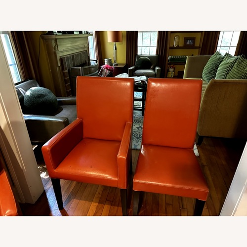 Used Pottery Barn Orange Leather Dining Chairs for sale on AptDeco