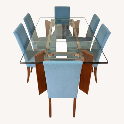 Used Calligaris Tower Walnut Glass Dining Set for sale on AptDeco