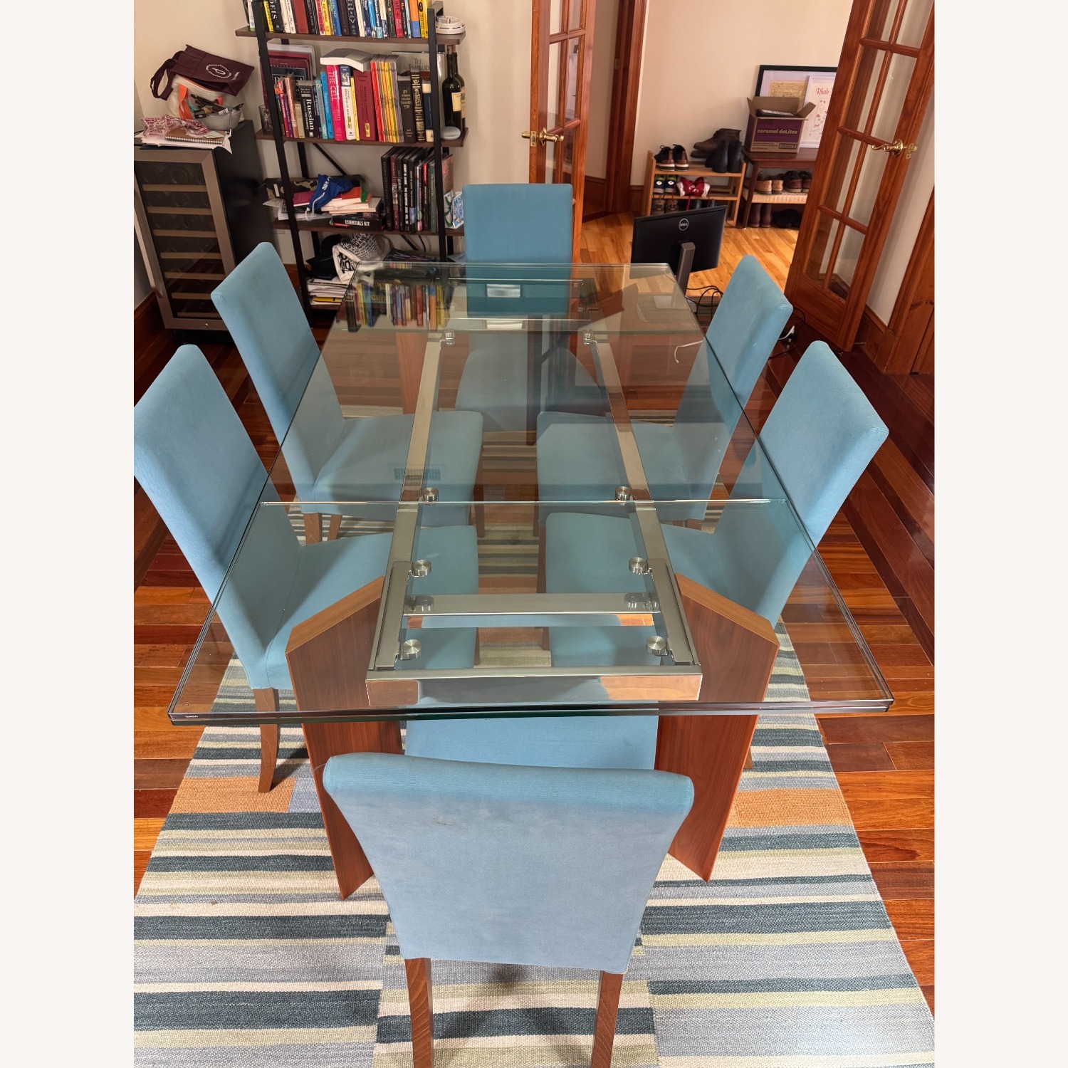 Calligaris Tower Walnut Glass Dining Set - image-1