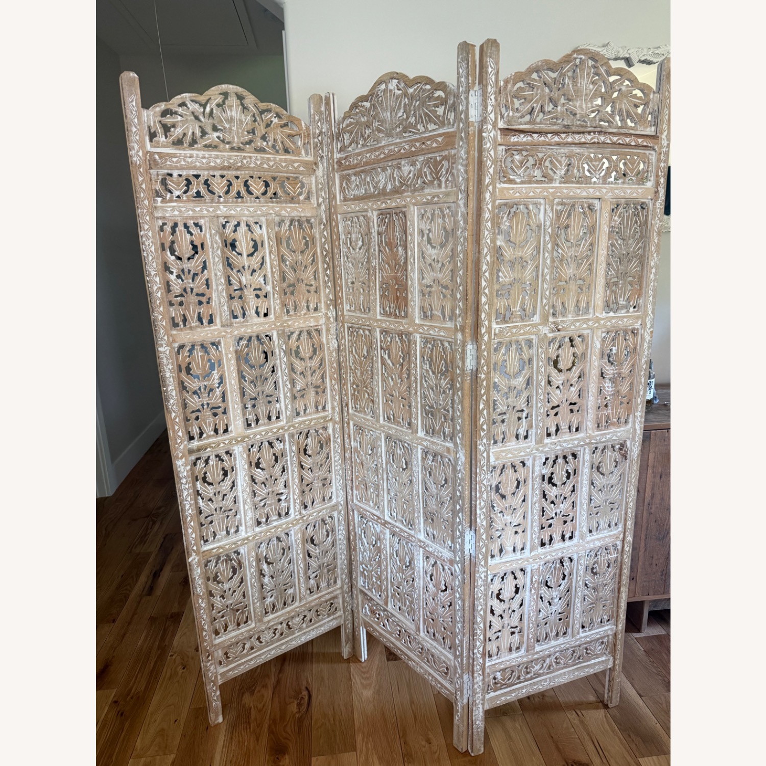 Urban Outfitters Amber Carved Wood Room Divider Screen - image-6