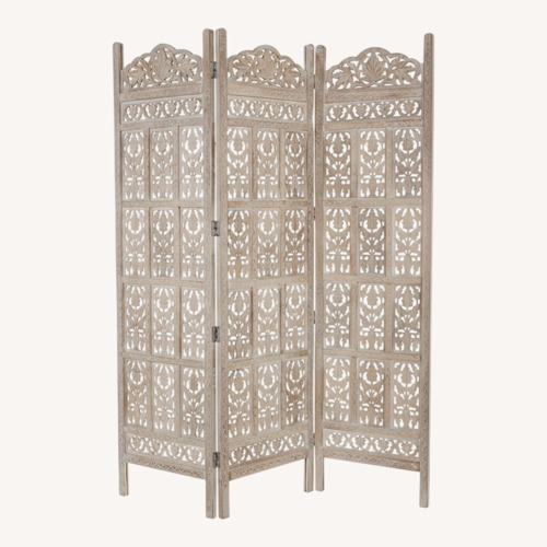 Used Urban Outfitters Amber Carved Wood Room Divider Screen for sale on AptDeco