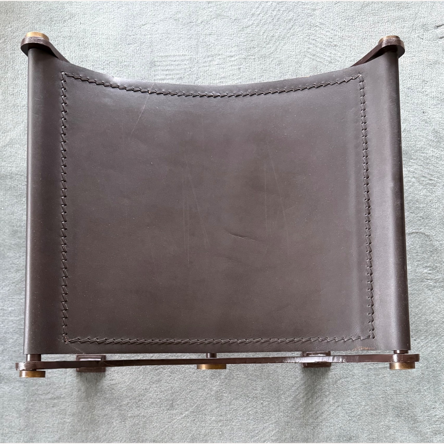 Hollywood Regency Leather and Iron/Brass Ottoman - image-4