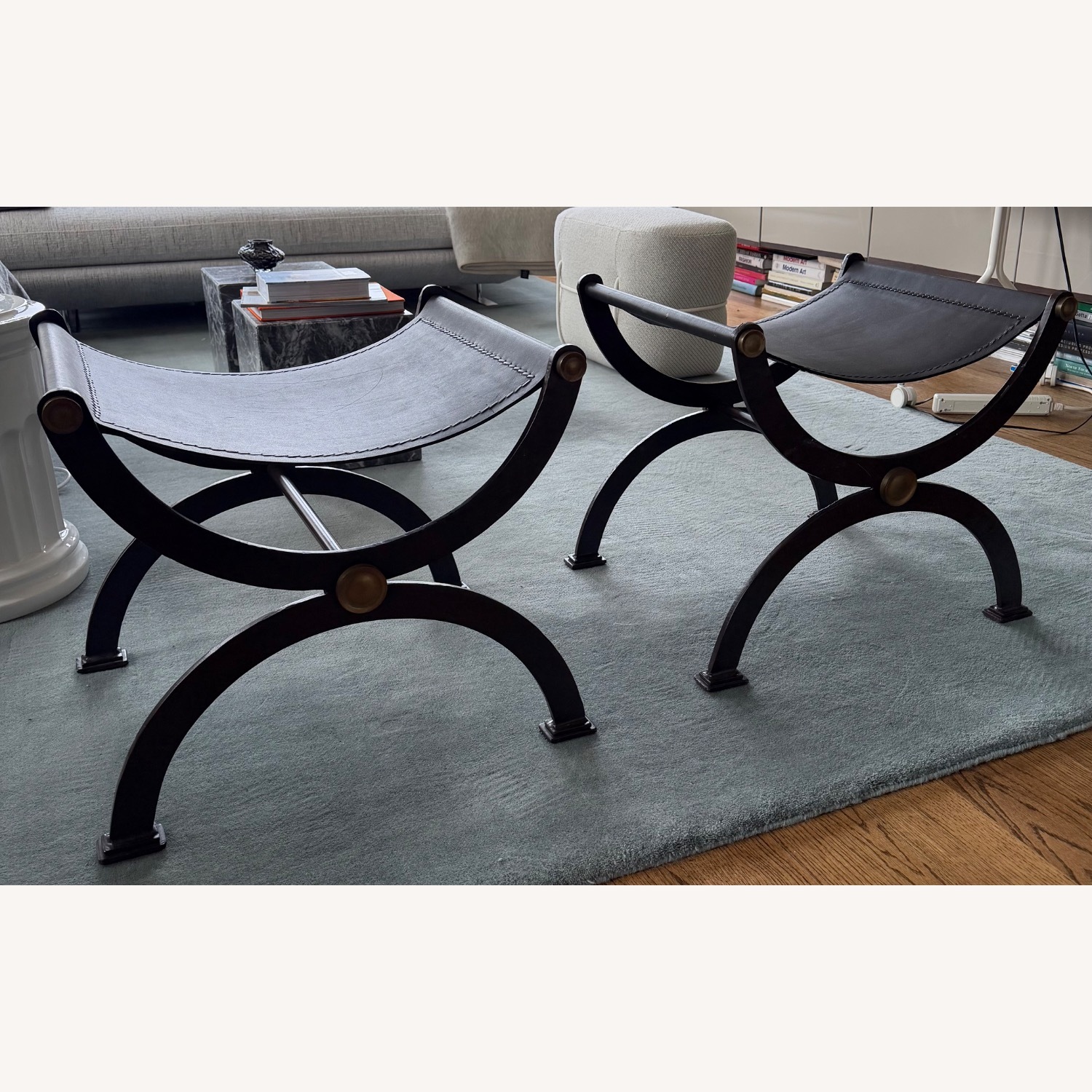 Hollywood Regency Leather and Iron/Brass Ottoman - image-3