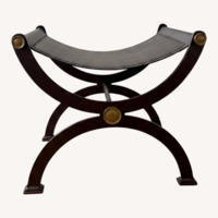 Hollywood Regency Leather and Iron/Brass Ottoman