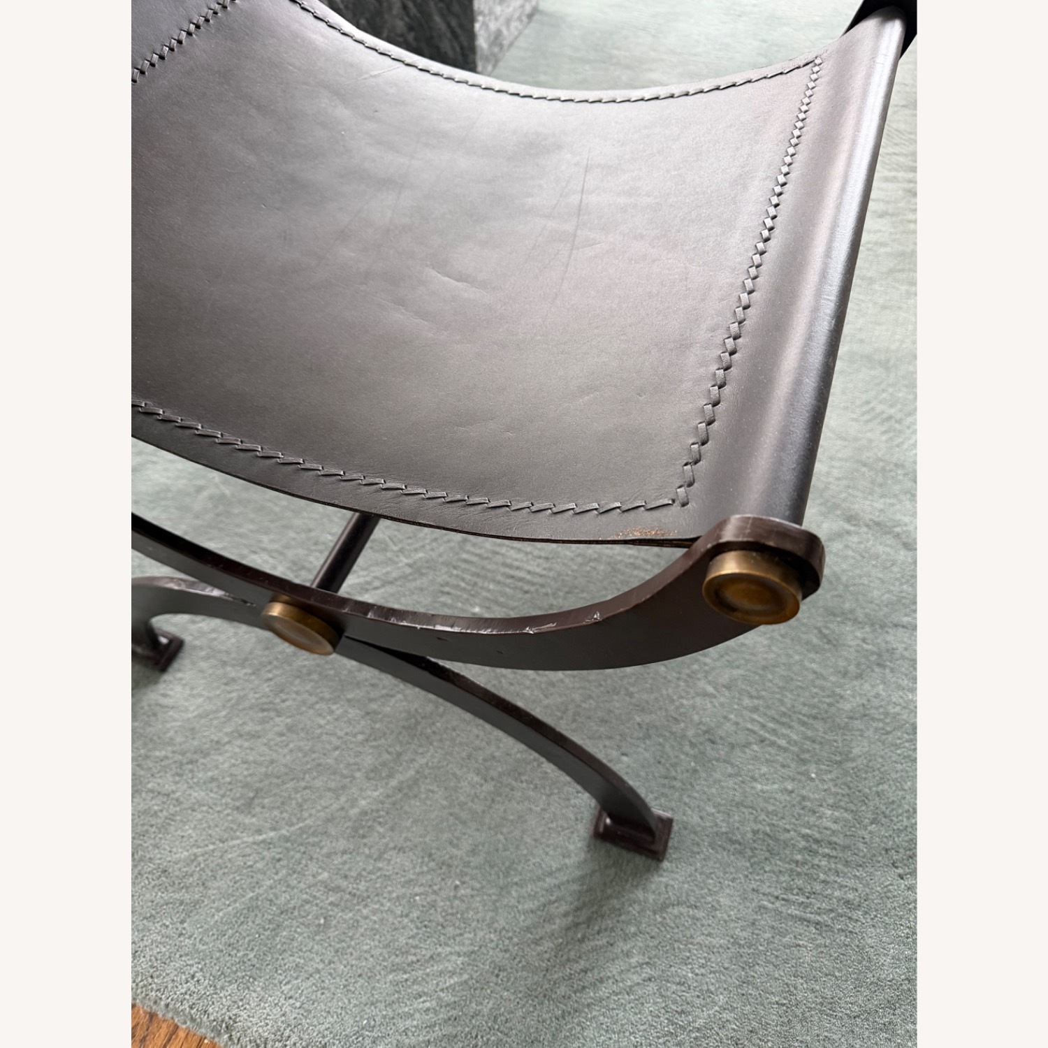 Hollywood Regency Leather and Iron/Brass Ottoman - image-5