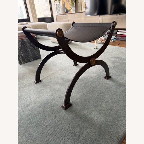 Used Hollywood Regency Leather and Iron/Brass Ottoman for sale on AptDeco