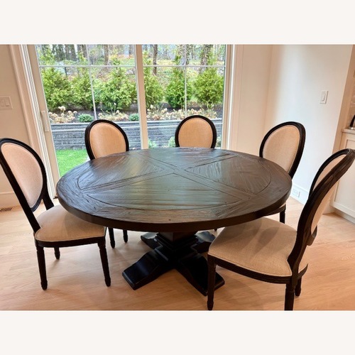 Used Restoration Hardware Salvaged Wood Trestle Round Dining Table for sale on AptDeco