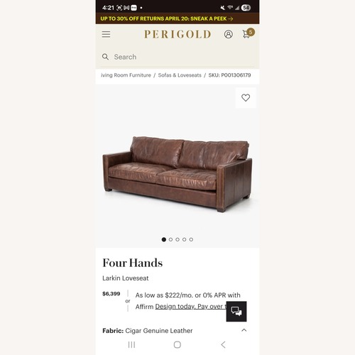 Used Four Hands Larkin Light Brown 3+ Seater Sofa for sale on AptDeco