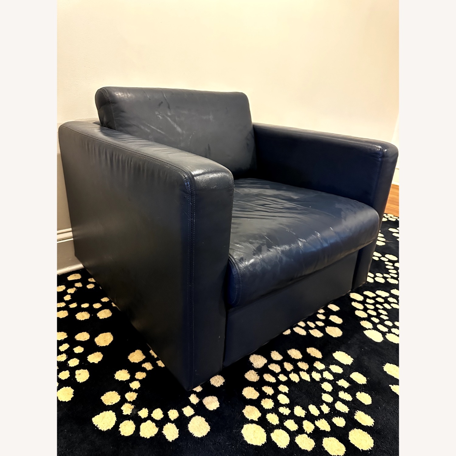 Mid-Century Blue Leather Club Chair on Casters - image-2