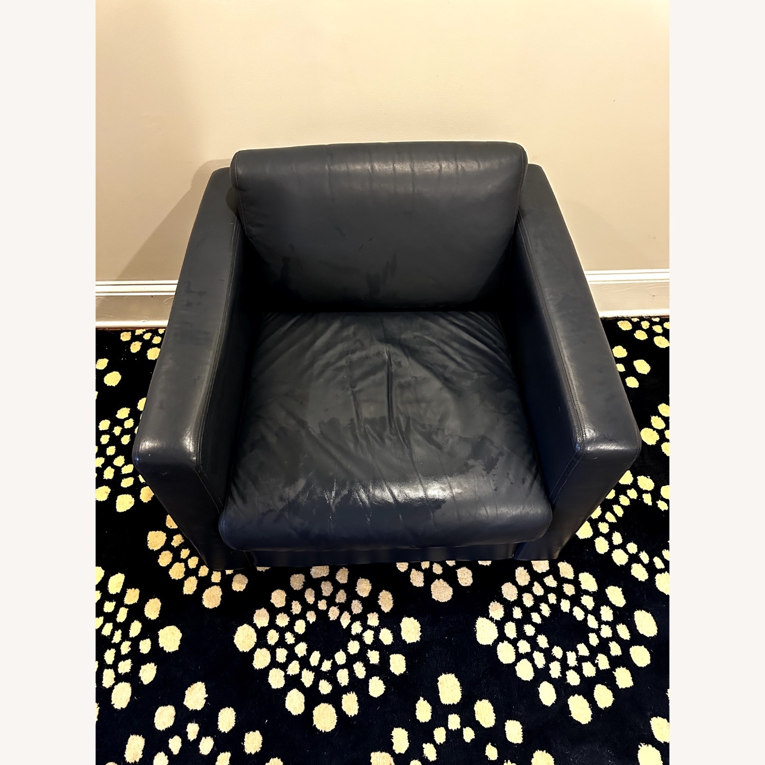 Mid-Century Blue Leather Club Chair on Casters - image-4