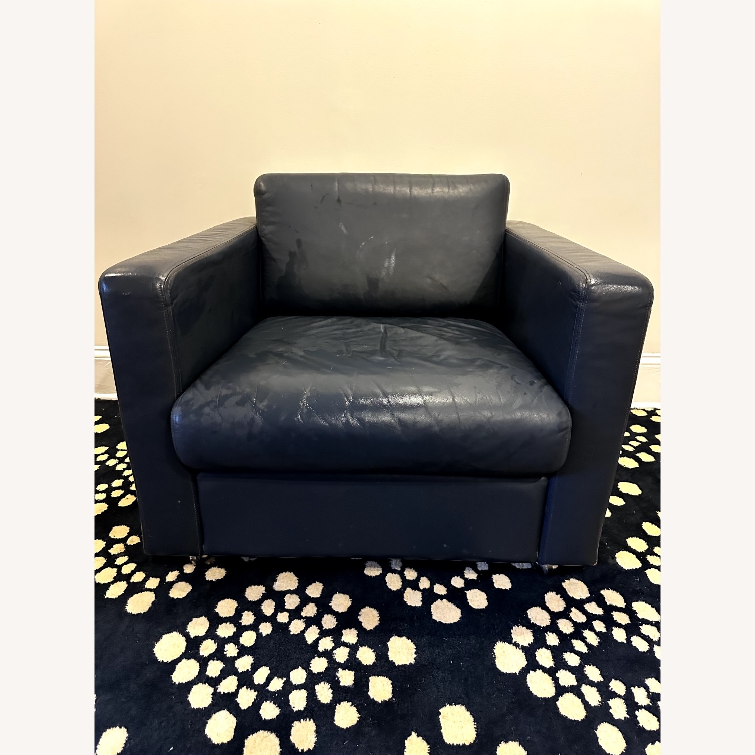 Mid-Century Blue Leather Club Chair on Casters - image-1