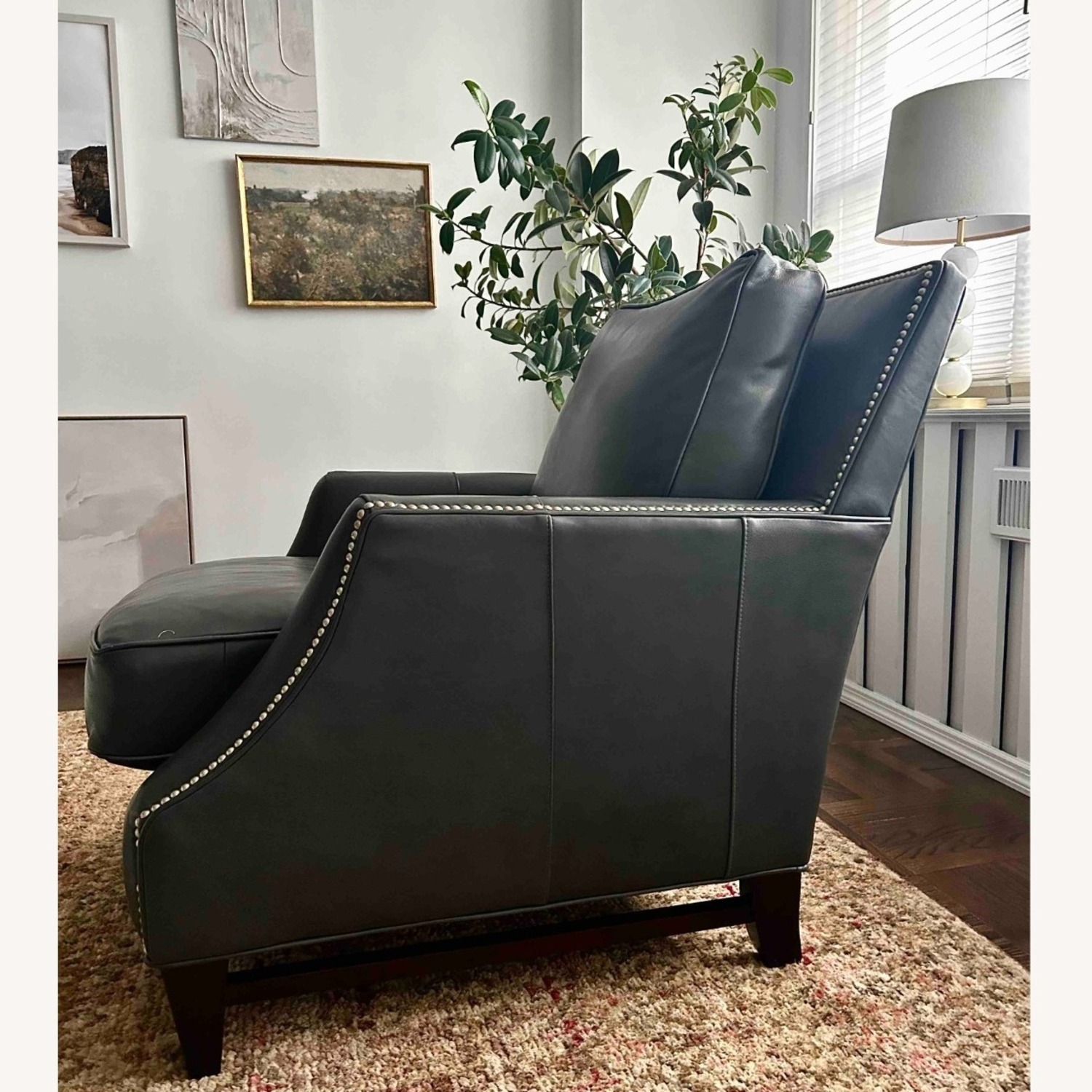 Dark Gray Leather Accent Chair - Bradington+Young - image-5